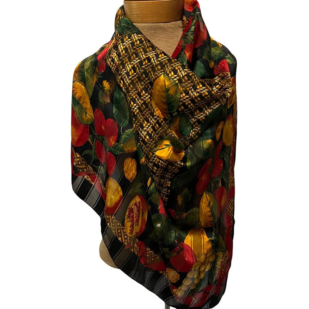 Vintage Kathie Lee burnout style sheer scarf fruit floral Fall made Italy 35x35